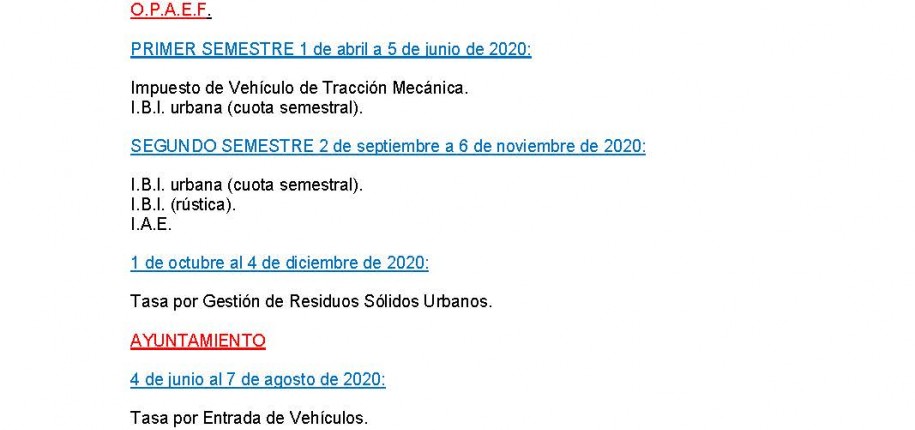 Calendario del Contribuyente 2020